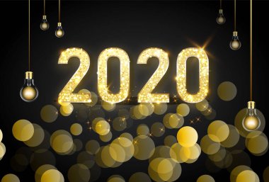 Happy New Year 2020 - Altın saat ve glitter ile Yeni Yıl Shining arka plan.