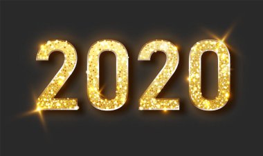 Happy New Year 2020 - Altın saat ve glitter ile Yeni Yıl Shining arka plan.