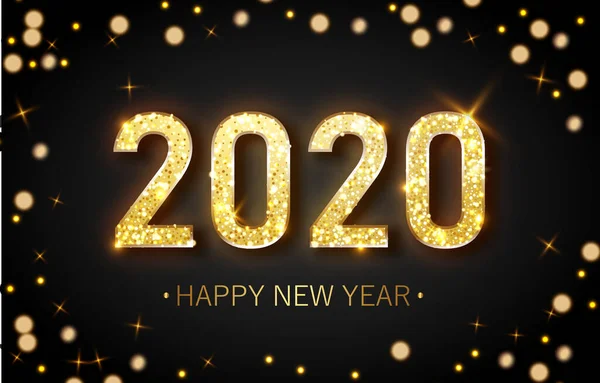 Happy New Year 2020 - New Year Shining background with gold clock and glitter. — Stock Vector