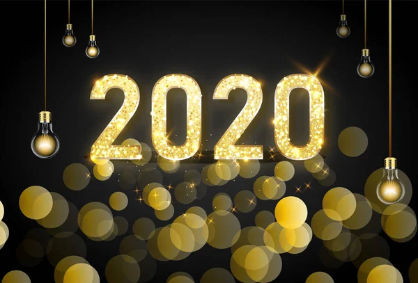 2020年新年快乐 - 新年闪耀背景与金钟和闪光. — 图库矢量图片