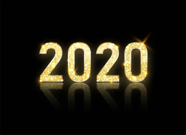 새해 복 어 2020 - 금 시계와 반짝이 새해 빛나는 배경. — 스톡 벡터