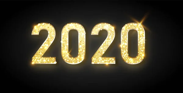 Feliz Año Nuevo 2020 - Año Nuevo Fondo brillante con reloj de oro y brillo . — Archivo Imágenes Vectoriales