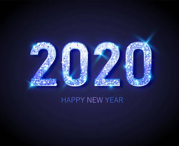 Happy New Year 2020 - New Year Shining background with gold clock and glitter. — Stock Vector
