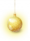 Zlatý vánoční strom hračka izolované na průhledném pozadí. Zásobování Zlaté vánoční ozdoby. Vektorový objekt pro vánoční design, maketa. Vektorový realistický objekt 10 Eps
