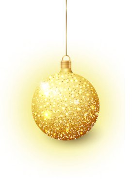 Şeffaf bir arka planda izole edilmiş altın Noel ağacı oyuncağı. Altın Noel süslemeleri. Noel tasarımı için vektör nesne, maket. Vektör gerçekçi nesne 10 Eps