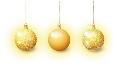 Şeffaf bir arka planda izole edilmiş altın Noel ağacı oyuncağı. Altın Noel süslemeleri. Noel tasarımı için vektör nesne, maket. Vektör gerçekçi nesne 10 Eps