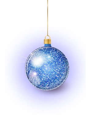 Beyaz arka planda izole edilmiş mavi Noel ağacı oyuncağı. Noel süslemeleri. Noel tasarımı için vektör nesne, maket. Vektör gerçekçi nesne 10 Eps