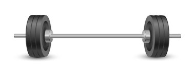 Beyaz arka planda izole edilmiş bir halterin siyah beyaz çizimi. Vektör gerçekçi nesne 10 Eps