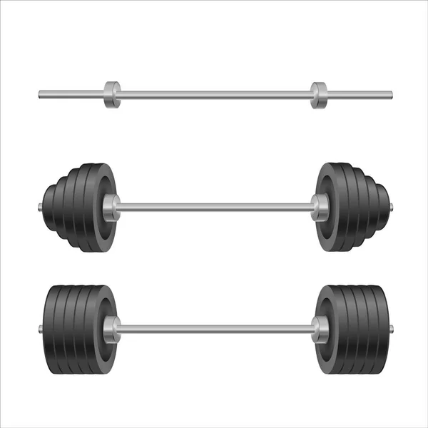 Barbells set of with different weights. Weightlifting equipment. Vector illustration in flat style isolated on white background. Vector realistic object Illustration 10 EPS — Stock Vector