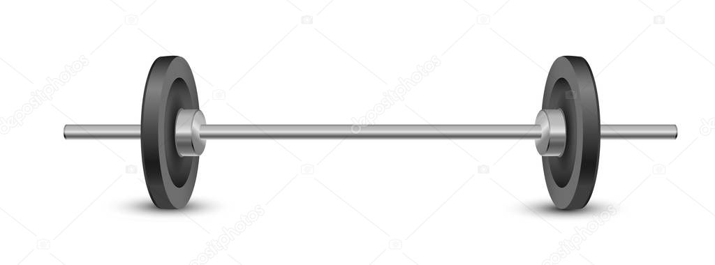 Black and white illustration of a barbell, isolated on the white background. Vector realistic object 10 EPS