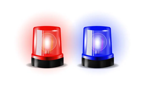 Flashers rouges et bleus Siren Vector. Objet réaliste. Effet de lumière. Balise pour voitures de police ambulance, camions de pompiers. Sirène clignotante d'urgence . — Image vectorielle