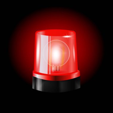 Kırmızı ışıklar Siren Vektörü. Gerçekçi Nesne. Işık efekti. Polis Arabaları Ambulansı, İtfaiye Arabaları. Acil durum Parlayan Siren.