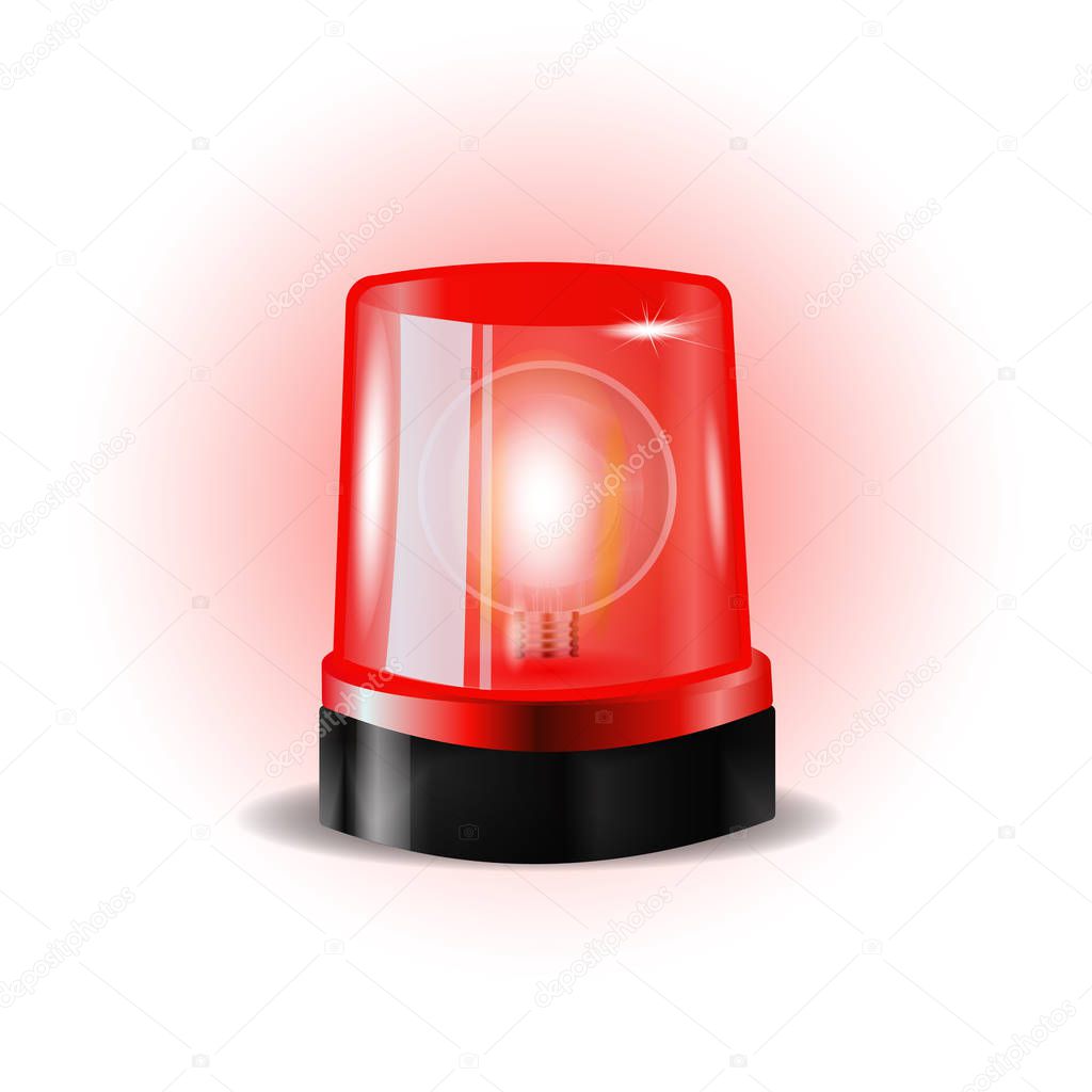 Red flashers Siren Vector. Realistic Object. Light Effect. Beacon For Police Cars Ambulance, Fire Trucks. Emergency Flashing Siren.