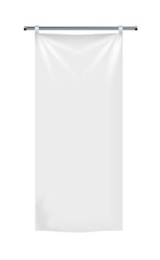 Gerçekçi beyaz reklam tekstil bayrakları ve pankartlar vektörü. Şeffaf Becgraund reklamları için bayrak afişi ve kumaş bezi posteri..