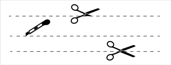 Set van snijlijnen schaar, bewerkbare slag. makkelijk aan te passen. Papier gesneden pictogram met stippellijn. Vectorschaar met snijlijnen. Vectorset van snijscharen. — Stockvector