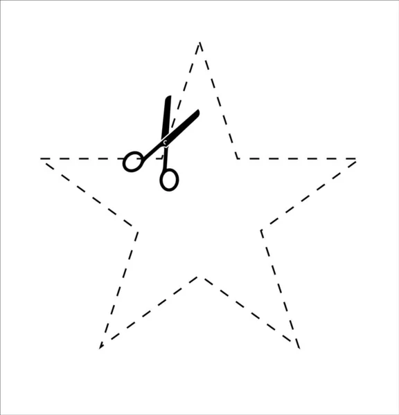 Forma a estrela para cortar usando tesoura. Ícone de corte de papel com linha pontilhada. Tesoura vetorial com linhas de corte. Conjunto vetorial de tesouras de corte . — Vetor de Stock