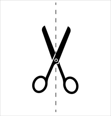 Beyaz Arkaplanda Kesik Çizgisi olan Makas Simgesi. Vektör. Noktalı kağıt kesiği simgesi. Kesik çizgileri olan vektör makası. Makas kesme vektör kümesi.