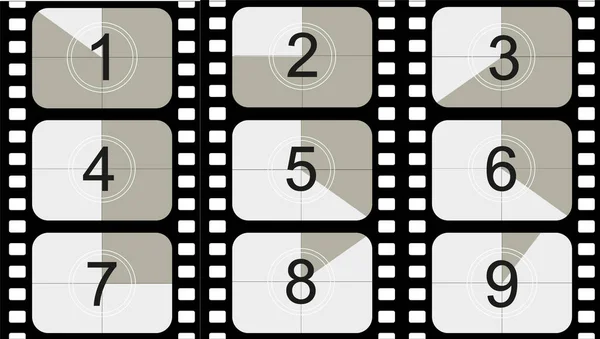 Film-Countdown, vintage Stummfilm und leere Vollformat-Standbild-Fotografie Film realistische fünfunddreißig Millimeter Proportionen, Set von Symbolen — Stockvektor