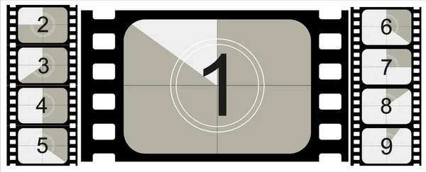 Movie countdown, vintage silent film and blank full frame still photography film realistic thirty five millimeters proportions, set of icons — Stock Vector