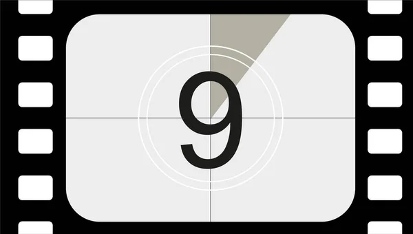 Classic movie countdown frame at the number nine. Vintage retro cinema. Abstract concept graphic element. Art design. — Stockový vektor