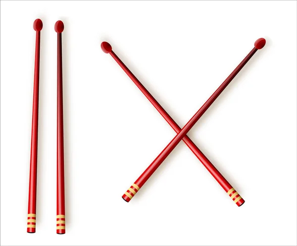 Ilustração vetorial. Baquetas de madeira cruzadas. Instrumento musical de percussão. Equipamento de rock ou jazz. Isolado sobre fundo branco — Vetor de Stock