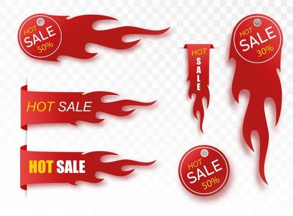 Plochý lineární propagační oheň banner, cenovka, horký prodej, nabídka, cena. Sada vektorových ilustrací — Stockový vektor