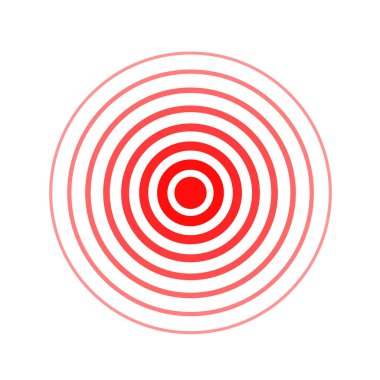 Ağrı çemberi kırmızı ikonu. Tıbbi ağrı kesici ilaç için. Vector kırmızı daireler hap tedavisi için hedef nokta sembolü vücut ya da kas eklem ağrısı şablonu ve baş ağrısı analojik tedavisi