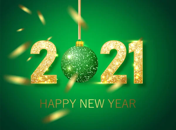 Feliz año nuevo 2021 banner.Golden verde Vector texto de lujo 2021 Feliz año nuevo. Diseño de números festivos de oro. Feliz Año Nuevo Banner con números 2021 — Archivo Imágenes Vectoriales