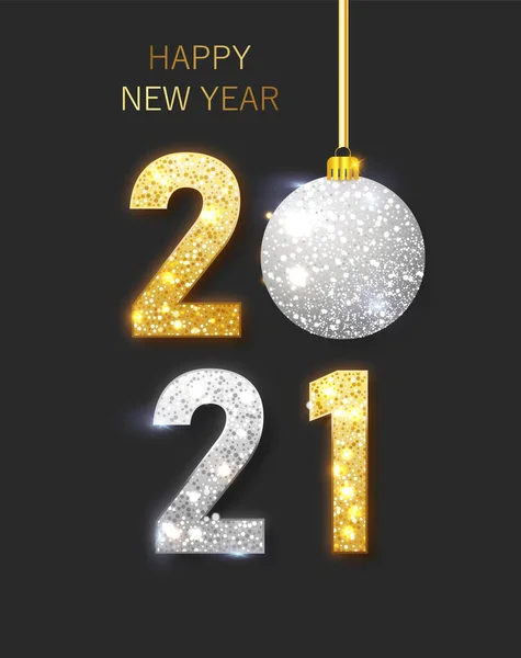 2021 Felice anno nuovo. Felice anno nuovo banner con oro numeri metallici data 2021 — Vettoriale Stock