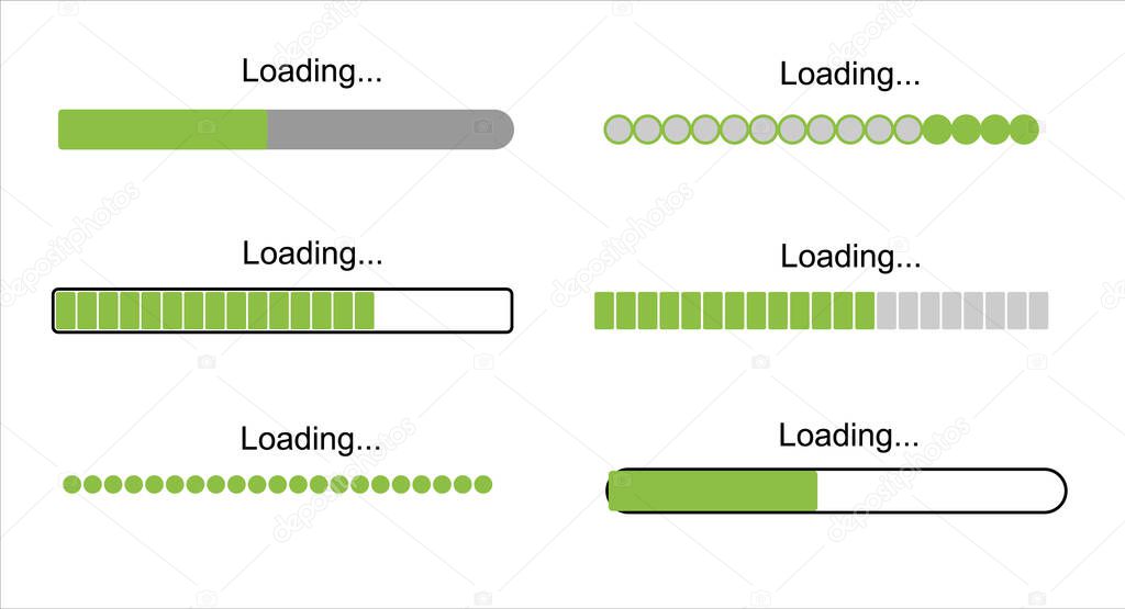 loading bar progress icons, load sign green vector illustration. System software update and upgrade concept.