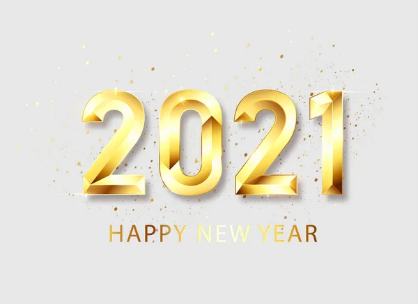 Happy New 2021 Year. Holiday vector illustration of golden metallic numbers 2021. Realistic 3d sign. Festive poster or banner design. Vector illusration — Stock Vector
