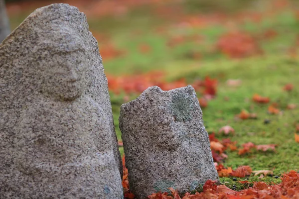 Sonbahar yaprakları, Adashino anlayışımız-ji Buda heykelinin — Stok fotoğraf