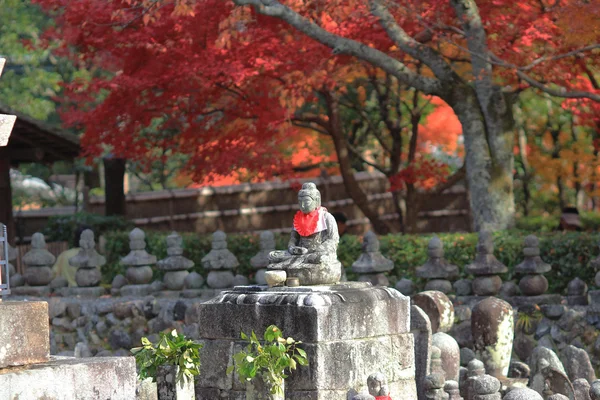 Осенние листья статуи Будды Адасино Ненбуцу-дзи — стоковое фото