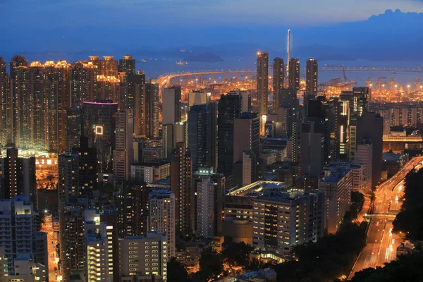 Hong Kong budovy v noci 2016 — Stock fotografie