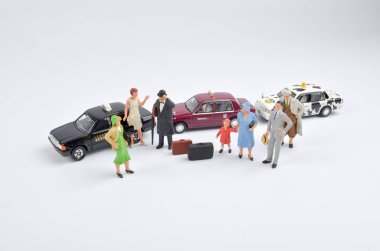 küçük insan figürü ve Japonya taksi