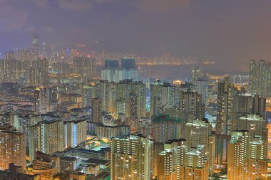Kowloon, Hong Kong manzarası, gece