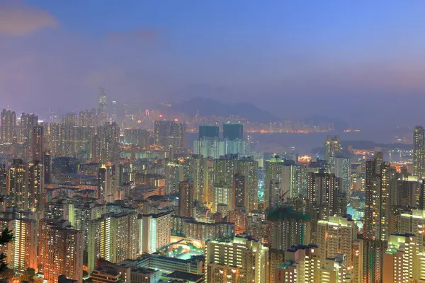 Kowloon, Hong Kong manzarası, gece — Stok fotoğraf