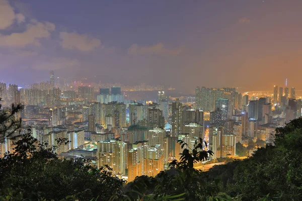 Kowloon, Hong Kong manzarası, gece — Stok fotoğraf