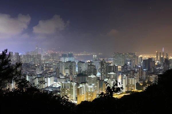 Kowloon, Hong Kong manzarası, gece — Stok fotoğraf