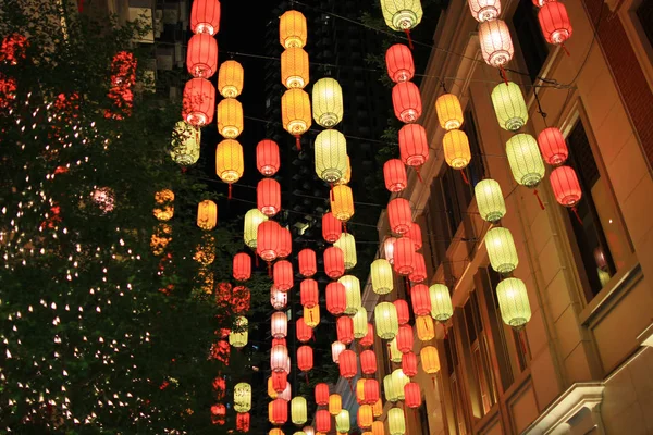 Colorful Asian lanterns at night