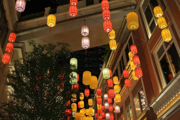 Colorful Asian lanterns at night