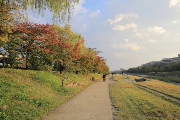 Kyoto, Japão - Kamo River townscape. Também conhecido como Kamo-gawa . — Fotografia de Stock