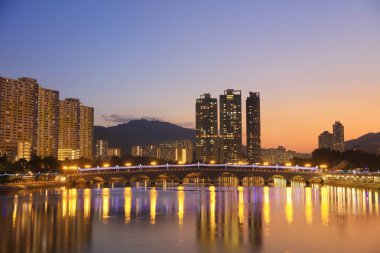 Şing Mun Nehri hk, gün batımı görünümü