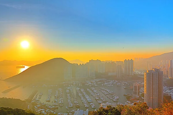 Ciudad de Hong Kong Aberdeen área puesta de sol — Foto de Stock