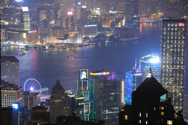 Silhuett av Hong Kong från Victoria Peak. — Stockfoto
