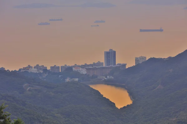 从香港维多利亚山顶看的海 — 图库照片