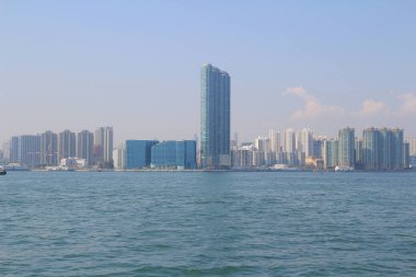 Hong Kong cityscape victoria Limanı ve tal büyük bir grup ile