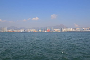 Hong Kong cityscape victoria Limanı ve tal büyük bir grup ile