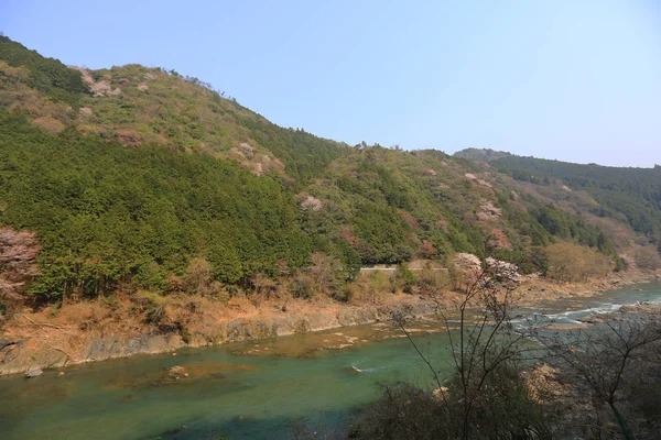View of mountains and river from the Romantic Train outside of K — Stock Photo, Image