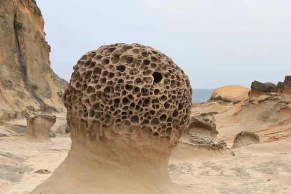 Κυψελοειδή διάβρωση και μανιτάρι βράχια στο Γεωπάρκο Yehliu — Φωτογραφία Αρχείου